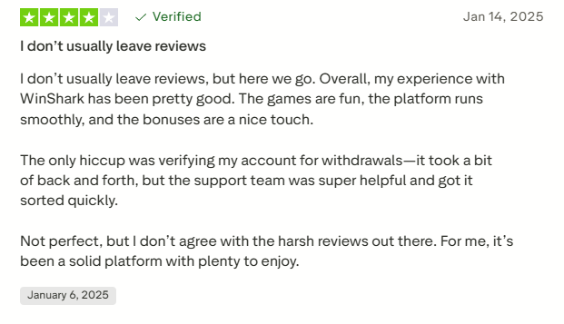 WinShark Casino Review 5 - Service Quality Feedback